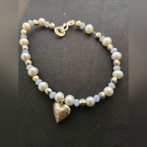 Chic‎ Silver Heart Charm Bracelet with Blue Accents